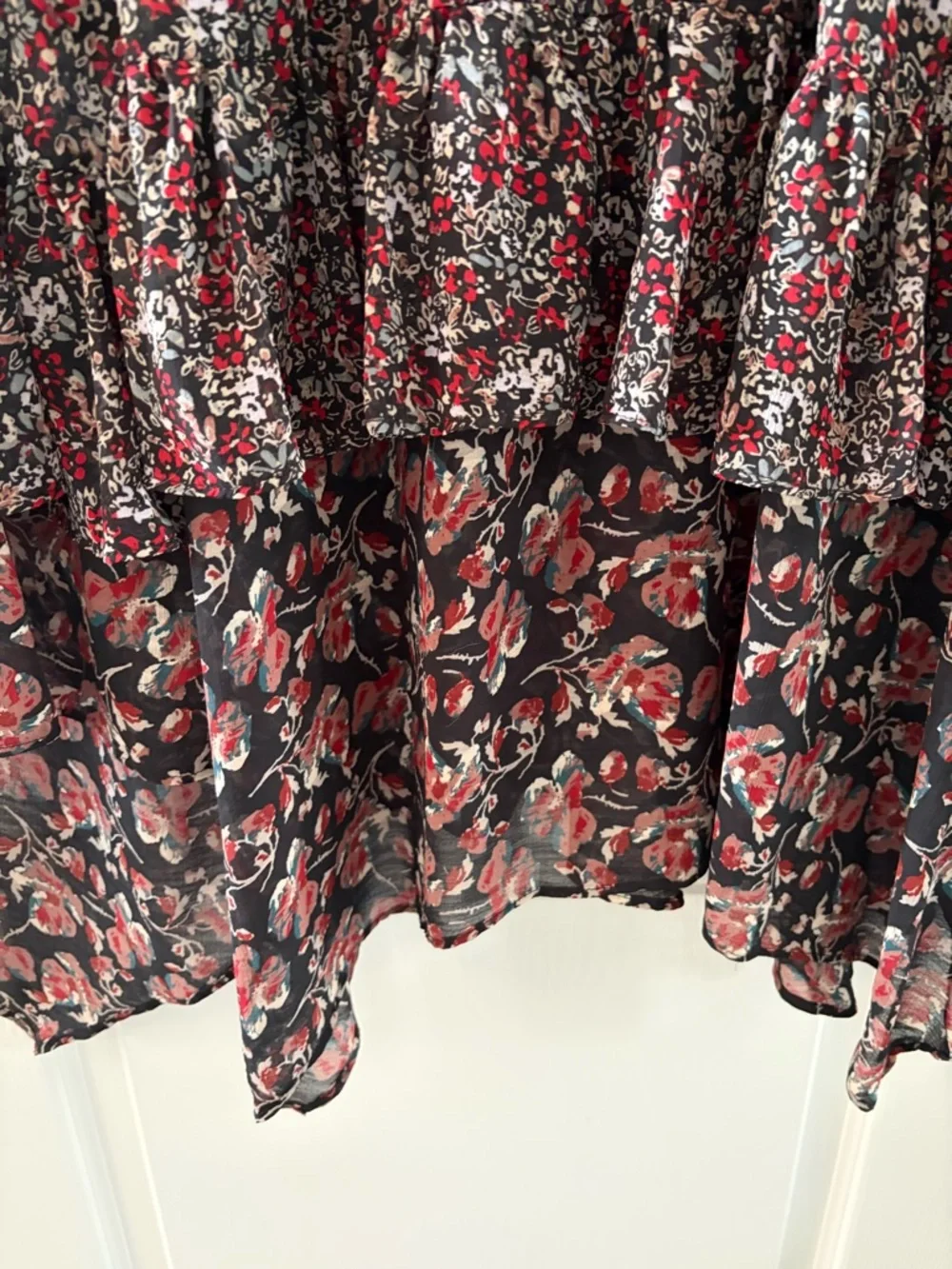 Women's Floral Tiered Free People Skirt in Black and Red Zuma - Picture 3 of 6